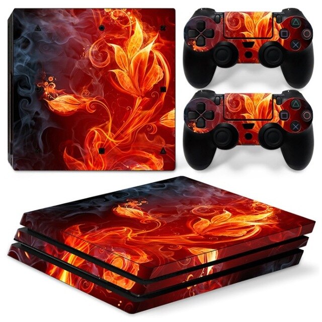 Skin fleur rouge pour 2 manettes et sa console Playstation 4 pro